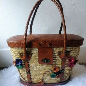 Patricia Nash Straw Italian Leather Bag